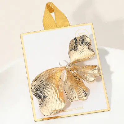 Fashnzfab Gold Dipped Textured Metal Sculpted Petal Pin Brooch