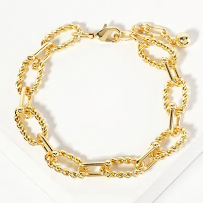 Fashnzfab Gold Dipped Textured Oval Link Chain Bracelet Gold