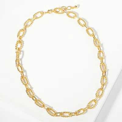Fashnzfab Gold Dipped Textured Oval Link Chain Necklace