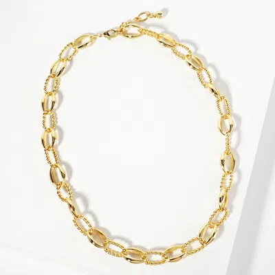 Fashnzfab Gold Dipped Textured Oval Link Chain Necklace