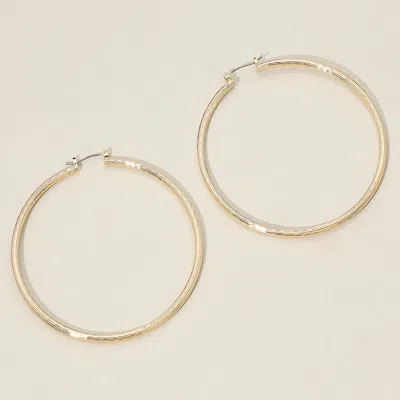Fashnzfab Gold Dipped Textured Pin Catch Hoop Earrings 2.75" X 2.75" In Silver