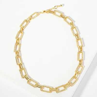 Fashnzfab Gold Dipped Textured Rectangle Link Chain Necklace