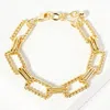 Fashnzfab Gold Dipped Textured Square Link Chain Bracelet Gold In Gold