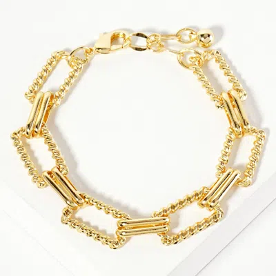 Fashnzfab Gold Dipped Textured Square Link Chain Bracelet Gold