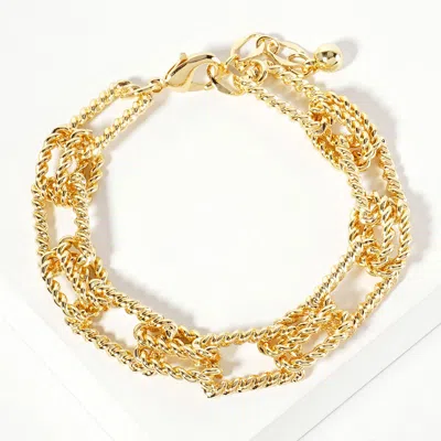 Fashnzfab Gold Dipped Textured Square Rope Link Chain Bracelet Gold