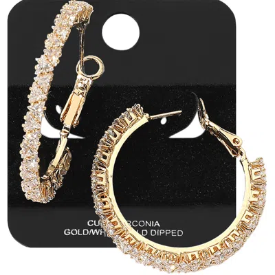 Fashnzfab Gold Dipped Triangle Cz Stone Cluster Around Hoop Earrings