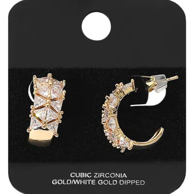 Fashnzfab Gold Dipped Triangle Princess Cut Cz Stone Embellished Hoop Earrings