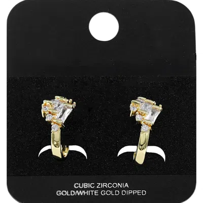 Fashnzfab Gold Dipped Triple Baguette Cz Accent Mini Open Hoop Earrings Gold