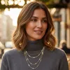 Fashnzfab Gold Dipped Triple Layered Flat Disc Accent Curb Chain Necklace In Gold