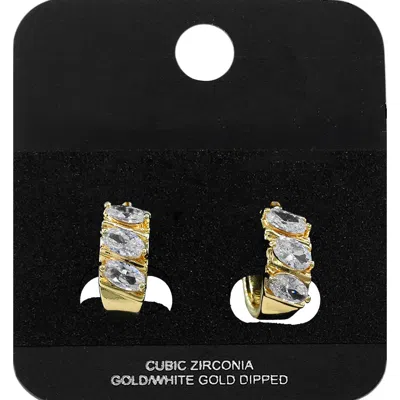 Fashnzfab Gold Dipped Triple Marquise Cz Stone Cluster Accent Mini Open Hoop Earrings Gold
