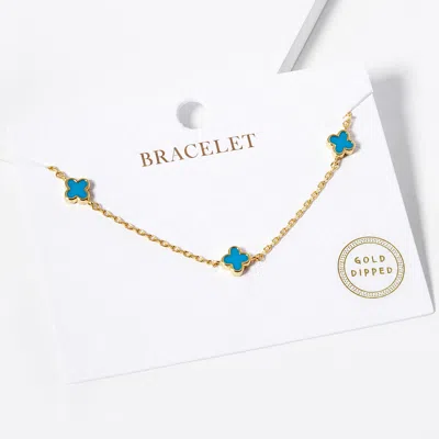 Fashnzfab Gold Dipped Triple Quatrefoil Link Bracelet In Blue