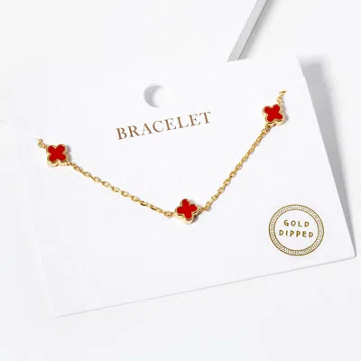 Fashnzfab Gold Dipped Triple Quatrefoil Link Bracelet In Silver