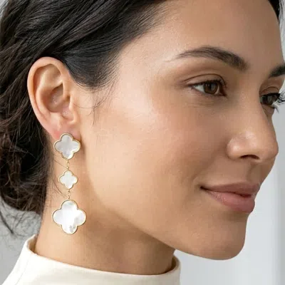Fashnzfab Gold Dipped Triple Quatrefoil Link Drop Earrings