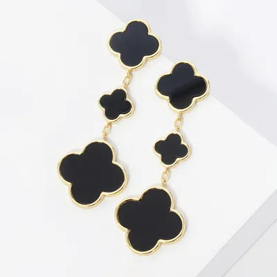 Fashnzfab Gold Dipped Triple Quatrefoil Link Drop Earrings In Black