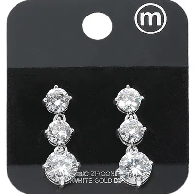 Fashnzfab Gold Dipped Triple Round Cz Stone Cluster Drop Evening Earrings In White