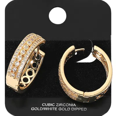 Fashnzfab Gold Dipped Triple Row Cz Stone Paved Hoop Earrings