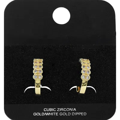 Fashnzfab Gold Dipped Two Row Cz Pave Mini Open Hoop Earrings Gold