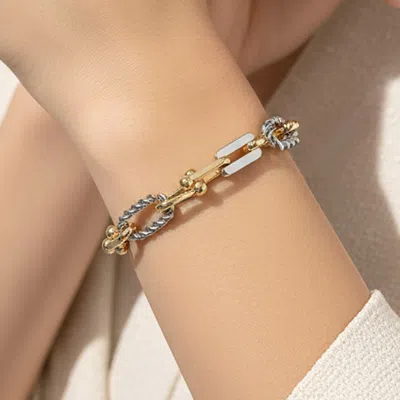 Fashnzfab Gold Dipped Two Tone Chunky Chain Link Magnetic Bracelet