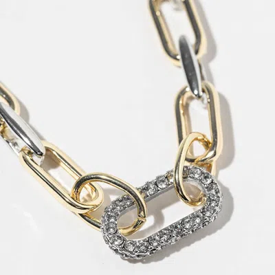 Fashnzfab Gold Dipped Two Tone Cz Paved Lin Accent Chunky Paperclip Chain Necklace In Pattern