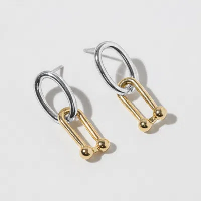 Fashnzfab Gold Dipped Two Tone Linked Bar Drop Earrings Two Tone