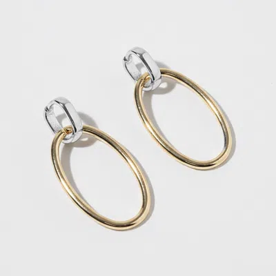 Fashnzfab Gold Dipped Two Tone Oval Interlocking Drop Earrings Two Tone
