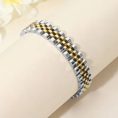 Fashnzfab Gold Dipped Two Tone Stainless Steel Jubilee Style Link Chain Bracelet In Metallic