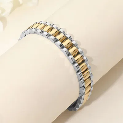 Fashnzfab Gold Dipped Two Tone Stainless Steel President Jubilee Style Link Chain Bracelet In Multi