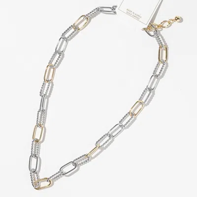 Fashnzfab Gold Dipped Two Tone Textured Oval Link Chain Necklace In Multi