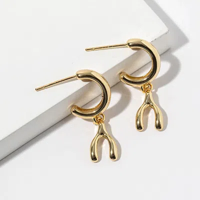 Fashnzfab Gold Dipped Wishbone Drop Dangle Mini Hoop Earrings