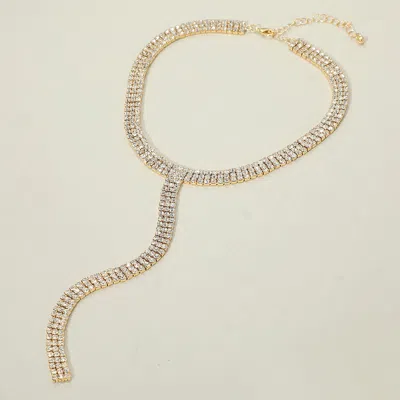 Fashnzfab Gold Dipped Y Shaped Rhinestone Necklace
