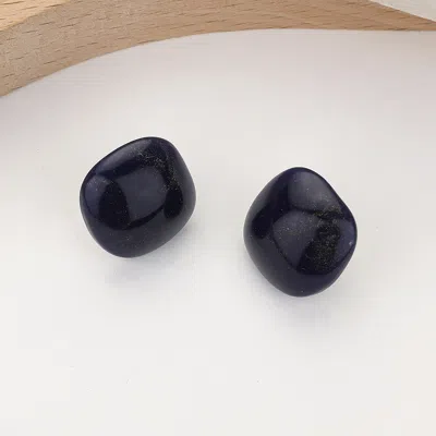 Fashnzfab Gold Dust Pebble Resin Stud Earrings In Blue