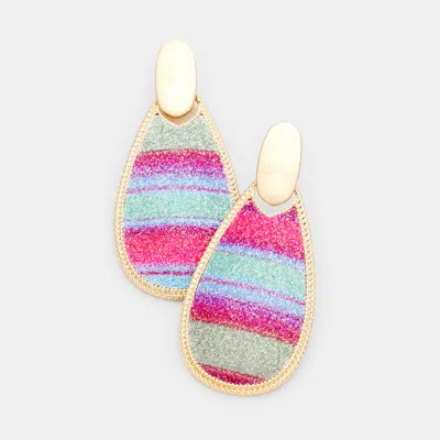 Fashnzfab Gold Metal Trim Teardrop Serape Dangle Earrings In Multi
