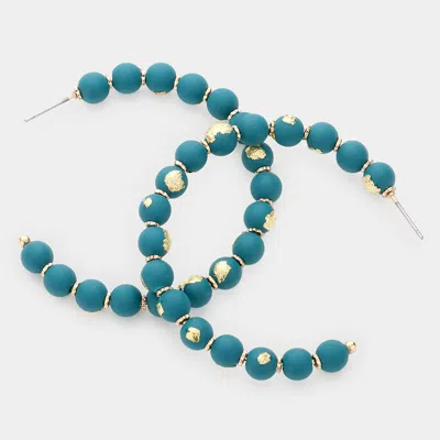 Fashnzfab Gold Painted Beaded Hoop Earrings In Blue