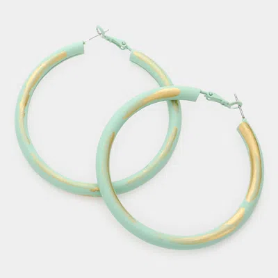 Fashnzfab Gold Painted Hoop Earrings - Mint In Green
