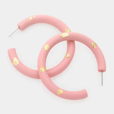 Fashnzfab Gold Painted Hoop Earrings In Pink