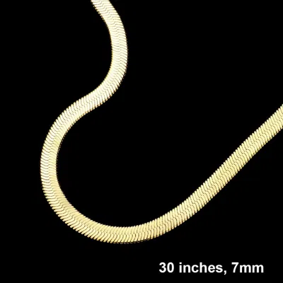 Fashnzfab Gold Plated 30 Inch 7mm Herringbone Metal Chain Necklace