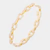 Fashnzfab Gold Plated Cz Embellished Open Oval Link Bangle Evening Bracelet Gold In Gold