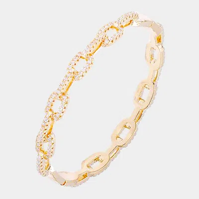 Fashnzfab Gold Plated Cz Embellished Open Oval Link Bangle Evening Bracelet Gold