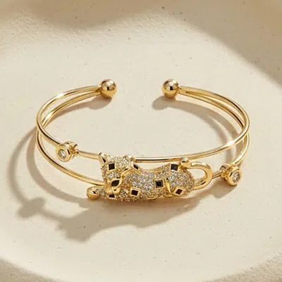 Fashnzfab Gold Plated Cz Pave Leopard Cuff Bracelet