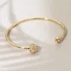 Fashnzfab Gold Plated Cz Stone Clover Tip Cuff Bracelet Gold In Gold