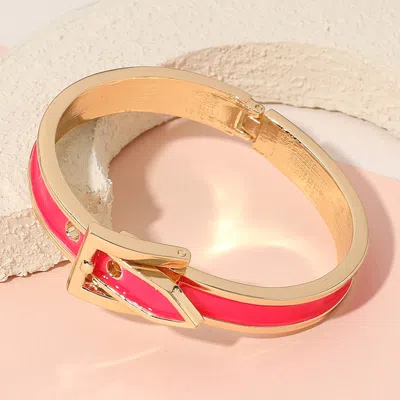 Fashnzfab Gold Plated Enamel Belt Hinged Bangle Bracelet Fuchsia, Gold In Multi