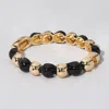 Fashnzfab Gold Plated Enamel Bubble Hinged Bangle Bracelet Black, Gold In Multi