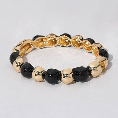 Fashnzfab Gold Plated Enamel Bubble Hinged Bangle Bracelet Black, Gold In Multi