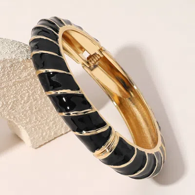 Fashnzfab Gold Plated Enamel Spiral Hinged Bangle Bracelet Black