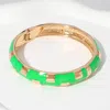 Fashnzfab Gold Plated Geographic Patterned Enamel Hinged Bangle Bracelet Green In Green