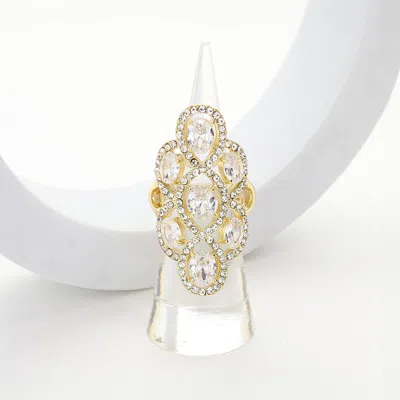 Fashnzfab Gold Plated Oval Cz Stone Embellished Flower Stretch Ring