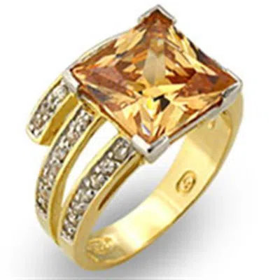 Fashnzfab Gold+rhodium 925 Sterling Silver Ring With Aaa Grade Cz In Champagne In Metallic