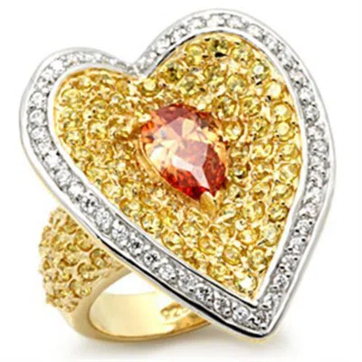 Fashnzfab Gold+rhodium 925 Sterling Silver Ring With Aaa Grade Cz In Champagne In Multi