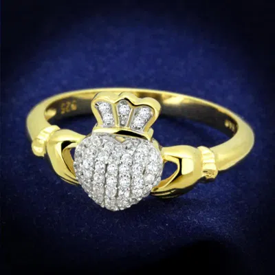 Fashnzfab Gold+rhodium 925 Sterling Silver Ring With Aaa Grade Cz In Clear