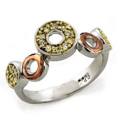 Fashnzfab Gold+rhodium 925 Sterling Silver Ring With Aaa Grade Cz In Clear In Metallic